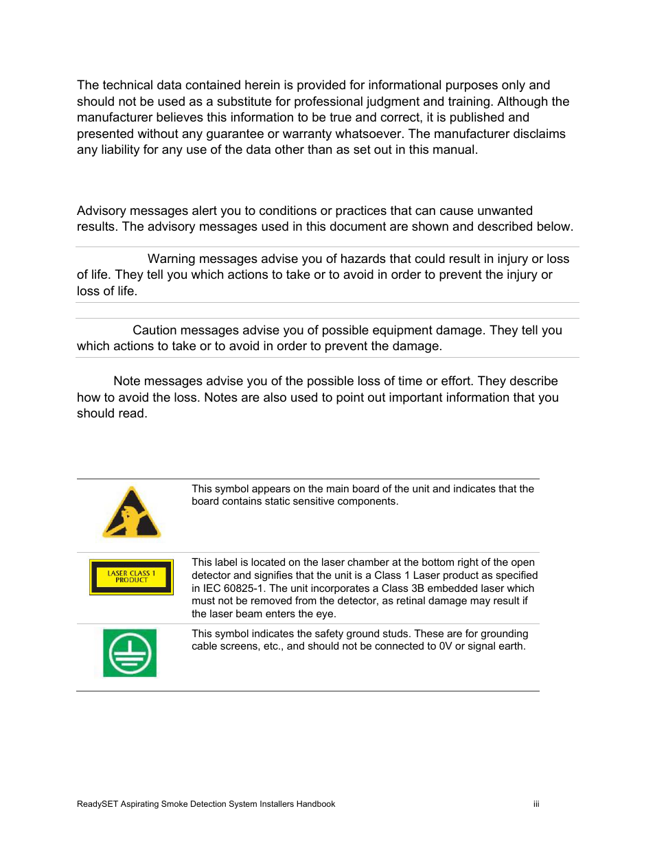 Advisory messages, Product symbols | Edwards Signaling ReadySet User Manual | Page 5 / 58