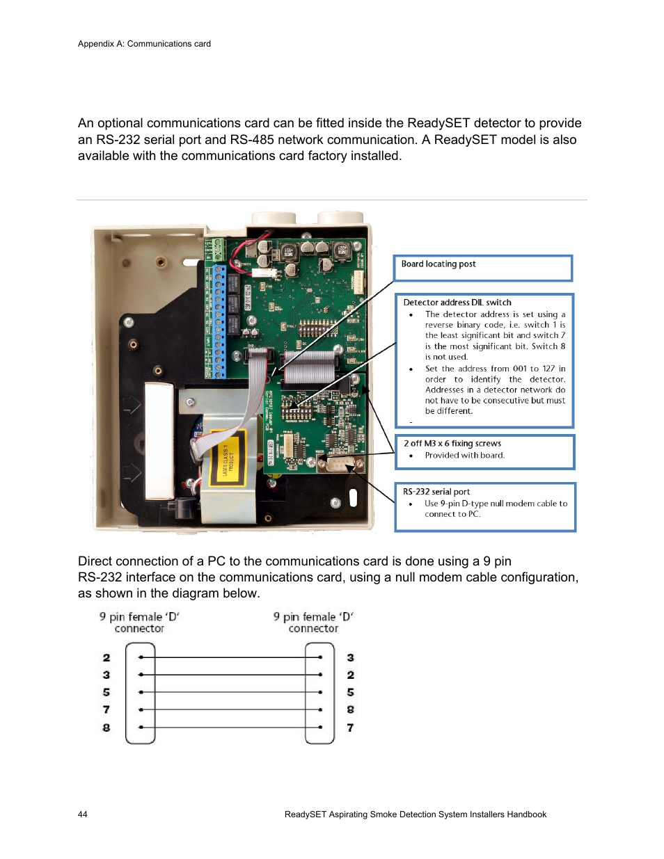 Optional communications card | Edwards Signaling ReadySet User Manual | Page 52 / 58