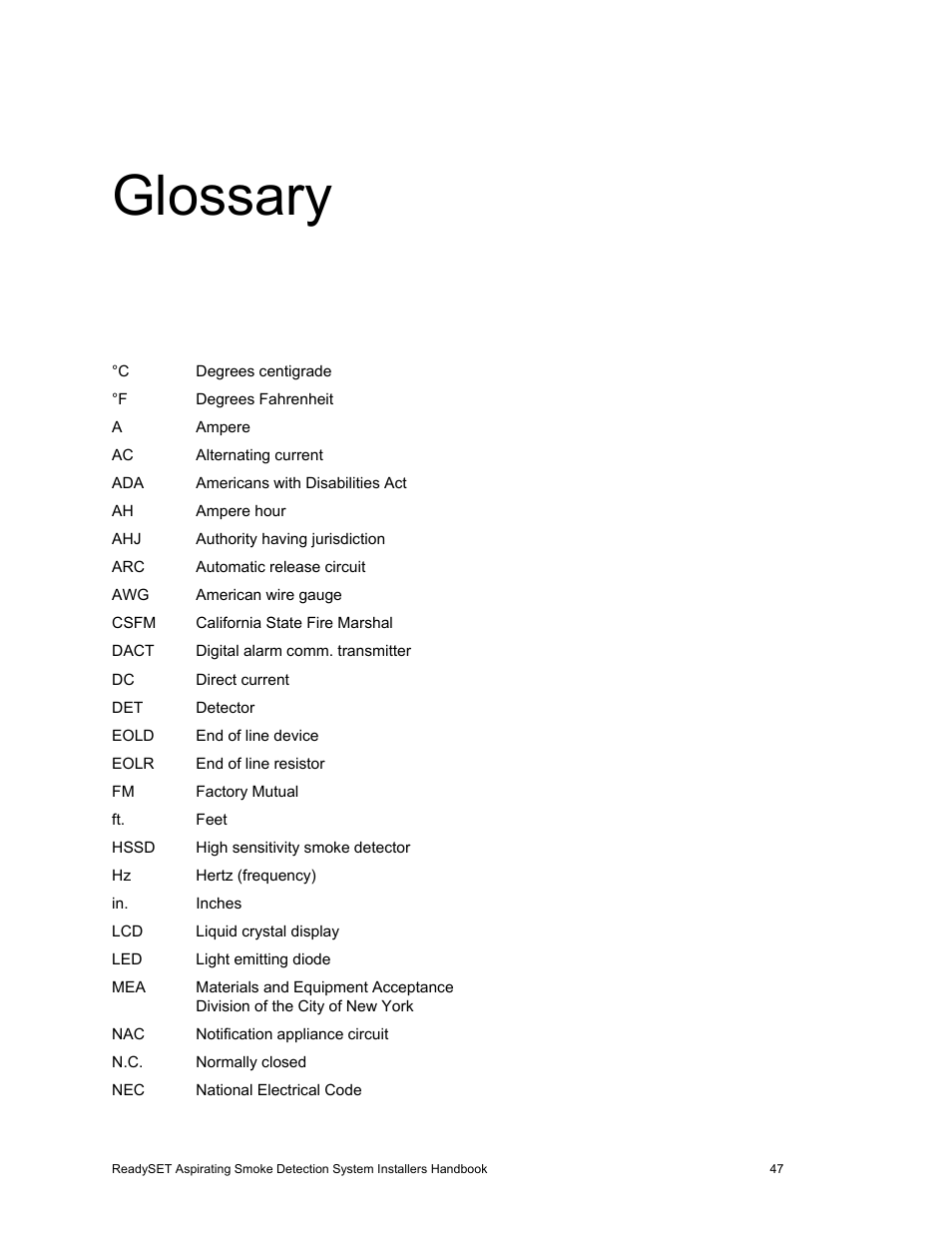 Glossary | Edwards Signaling ReadySet User Manual | Page 55 / 58