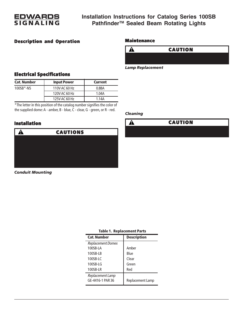 Edwards Signaling 100SB Series User Manual | 2 pages