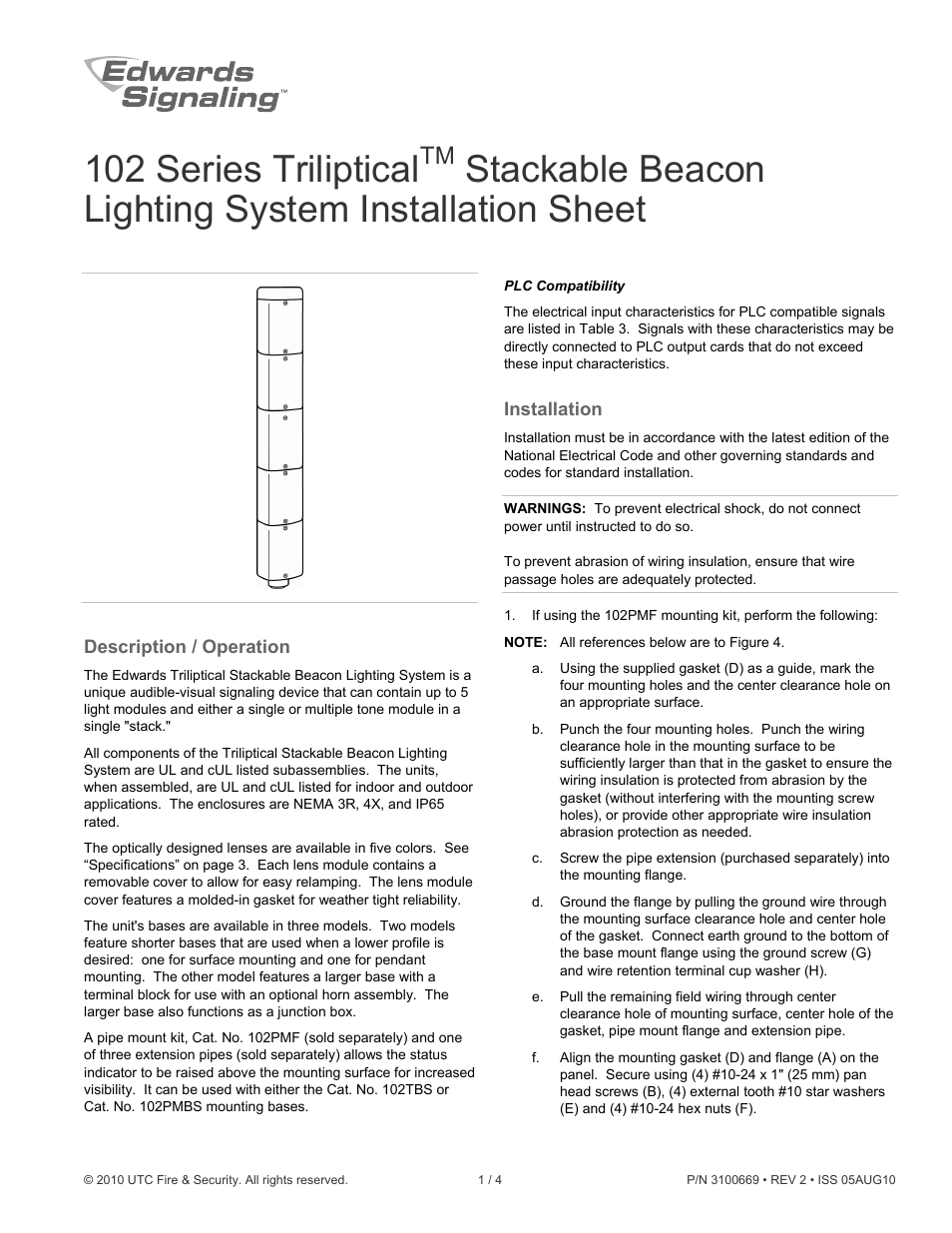 Edwards Signaling 102 Series User Manual | 5 pages