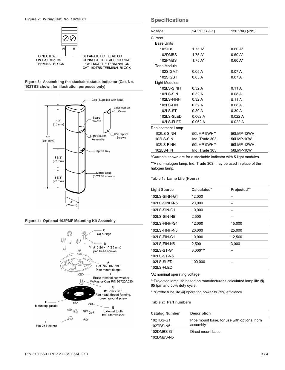 Specifications | Edwards Signaling 102 Series User Manual | Page 3 / 5