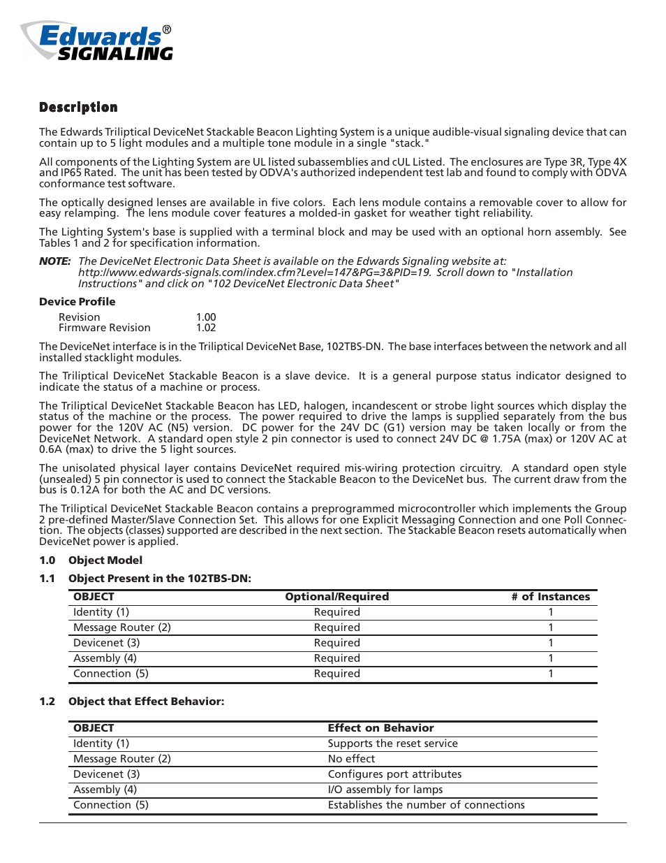 Edwards Signaling 102 DeviceNet User Manual | 16 pages