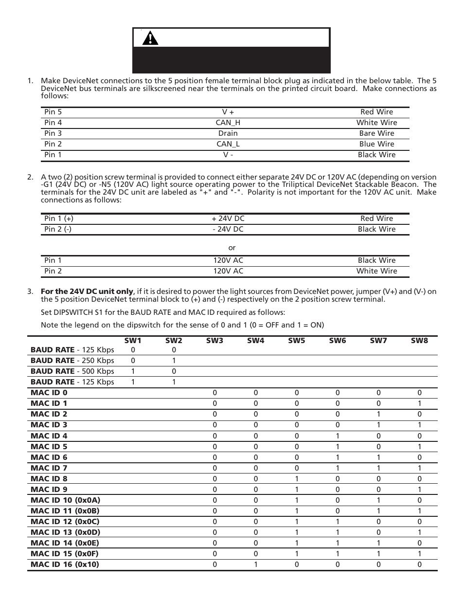 Warning | Edwards Signaling 102 DeviceNet User Manual | Page 10 / 16