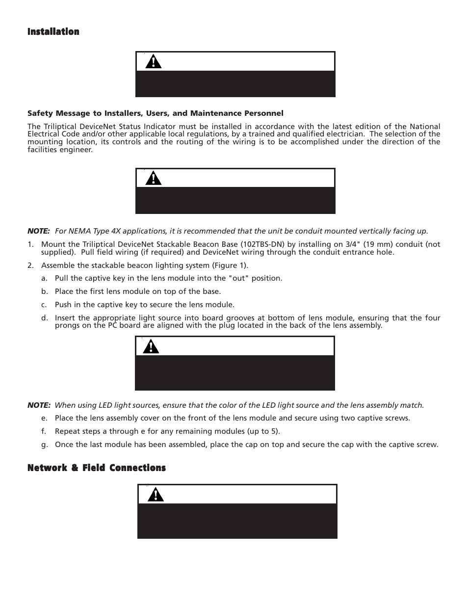 Warning, Caution | Edwards Signaling 102 DeviceNet User Manual | Page 9 / 16