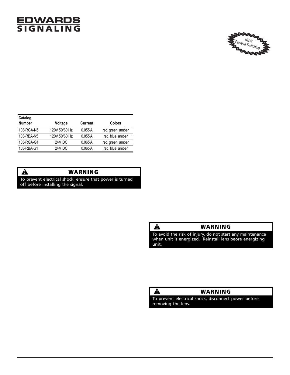 Edwards Signaling 103 Series User Manual | 2 pages