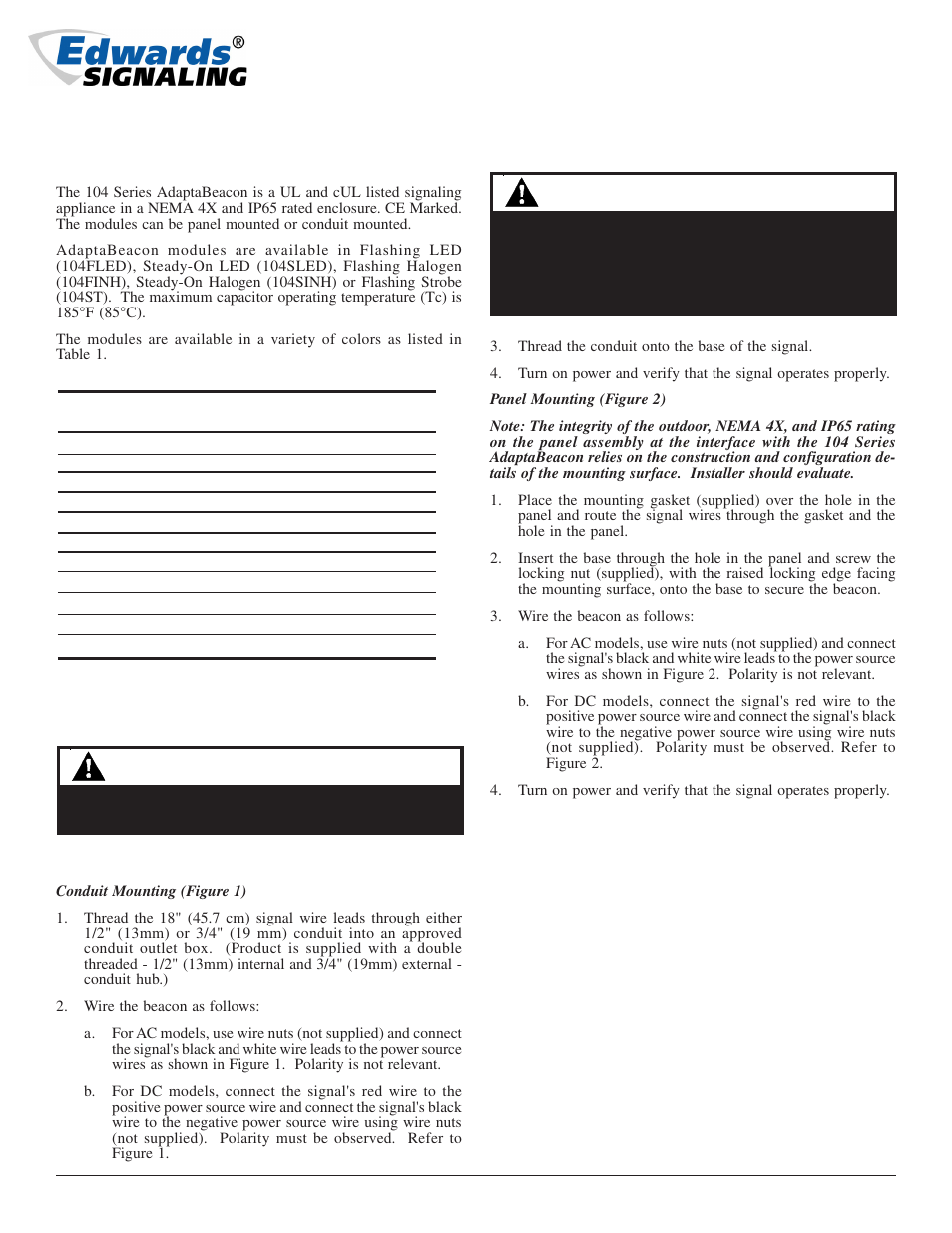 Edwards Signaling 104 Series User Manual | 3 pages