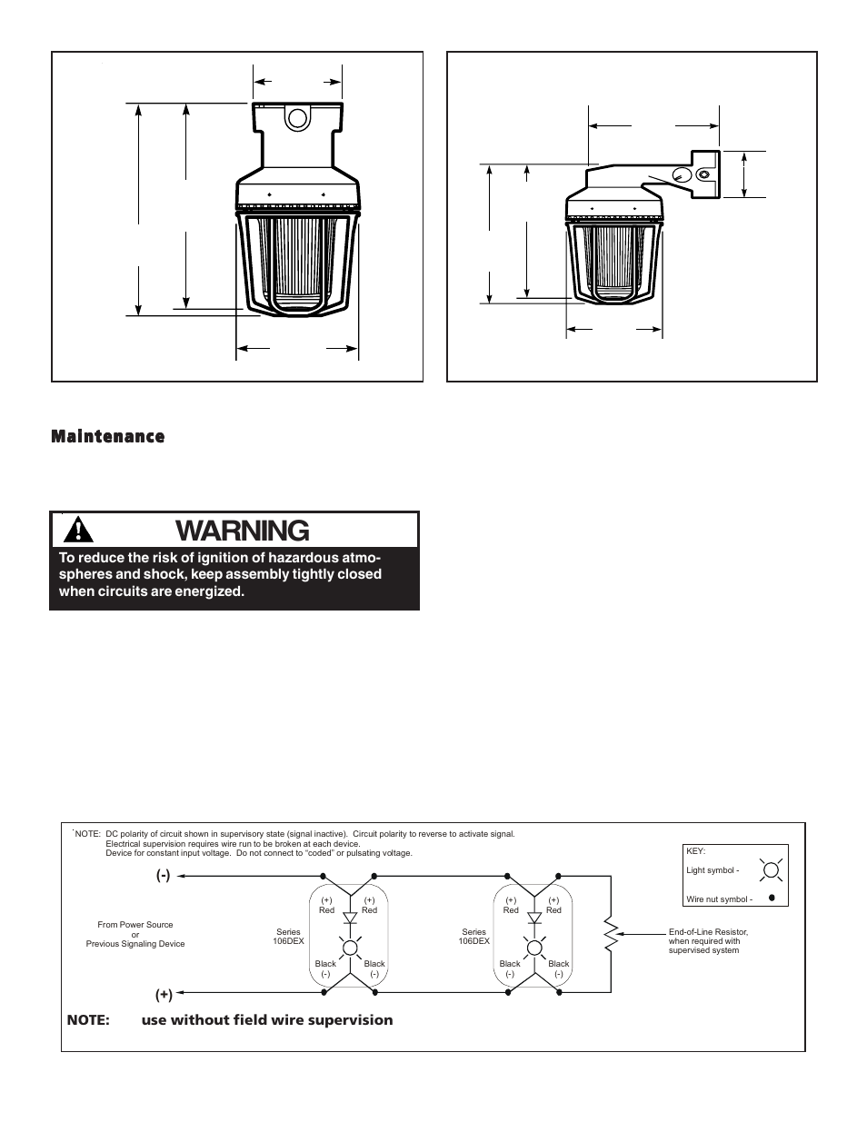 Warning, Maintenance | Edwards Signaling 106DEX User Manual | Page 2 / 4