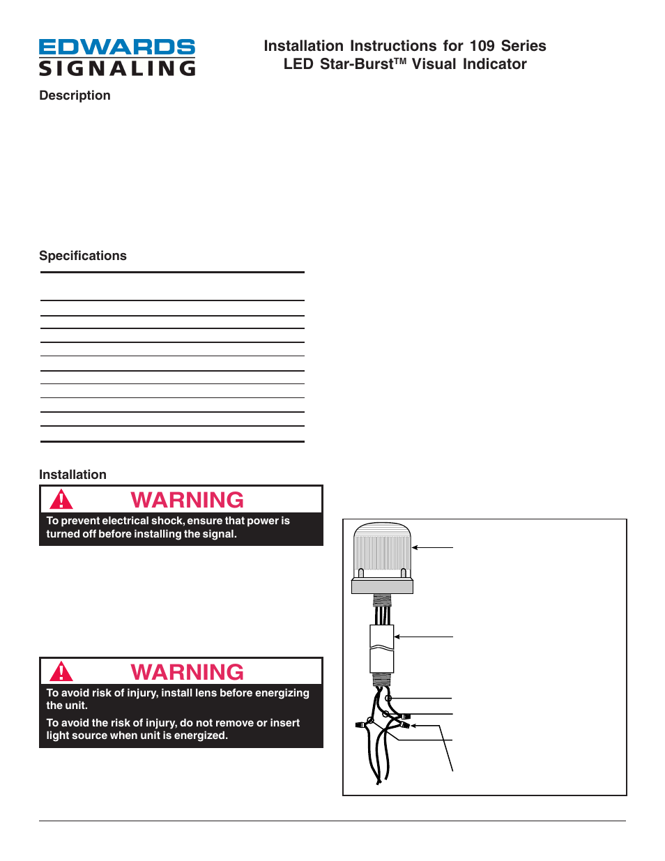 Edwards Signaling 109 Series User Manual | 3 pages