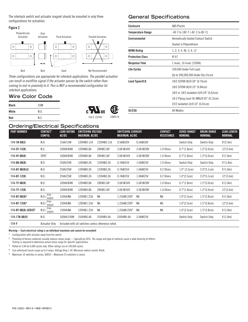 General specifications, Ordering/electrical specifications, Wire color code | Edwards Signaling 114 User Manual | Page 2 / 2