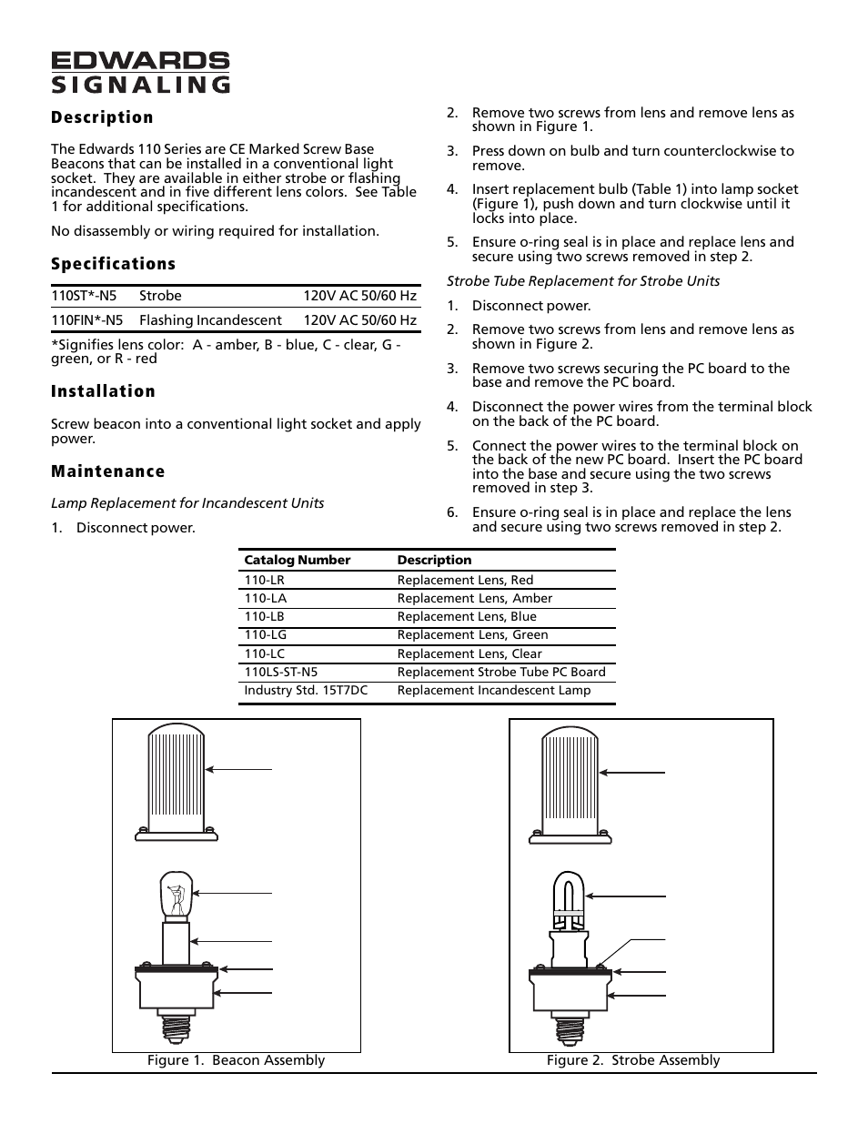 Edwards Signaling 110 Series User Manual | 1 page