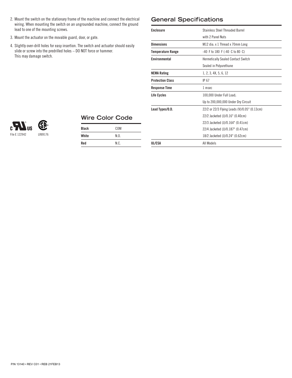 General specifications, Wire color code | Edwards Signaling 129 Series User Manual | Page 2 / 4