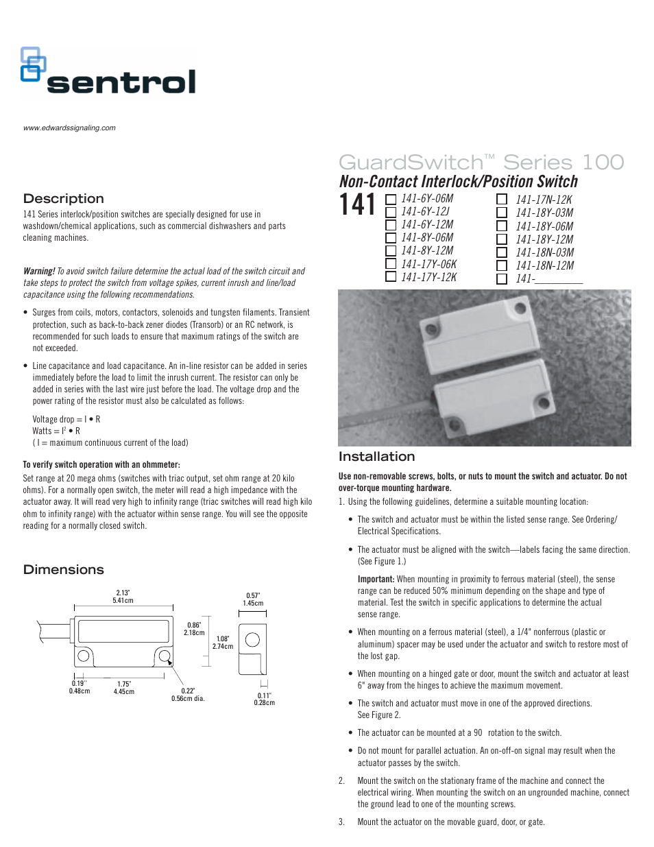 Edwards Signaling 141 Series User Manual | 2 pages