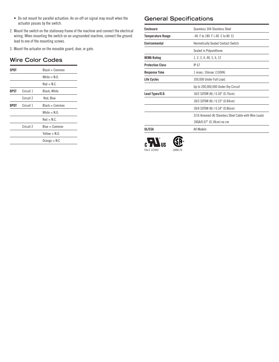 General specifications, Wire color codes | Edwards Signaling 191 Series User Manual | Page 2 / 4