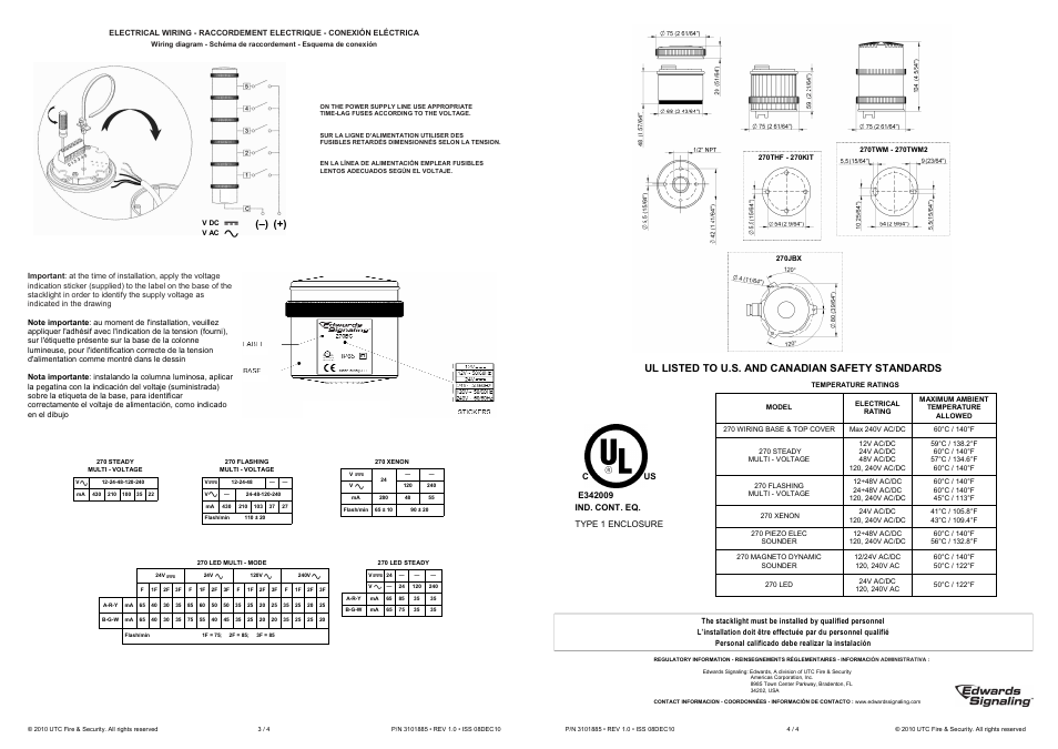 Ul listed to u.s. and canadian safety standards | Edwards Signaling 200 Class 70mm Stackable Beacon User Manual | Page 2 / 2