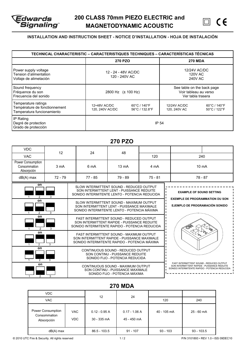 Edwards Signaling 200 Class 70mm Sounder Module User Manual | 2 pages