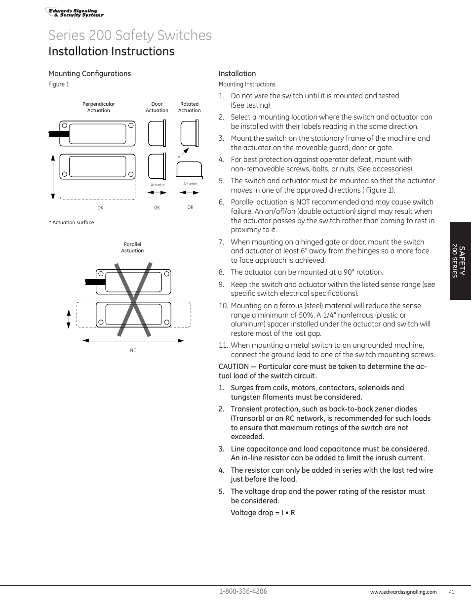 Edwards Signaling 200 Series User Manual | 1 page