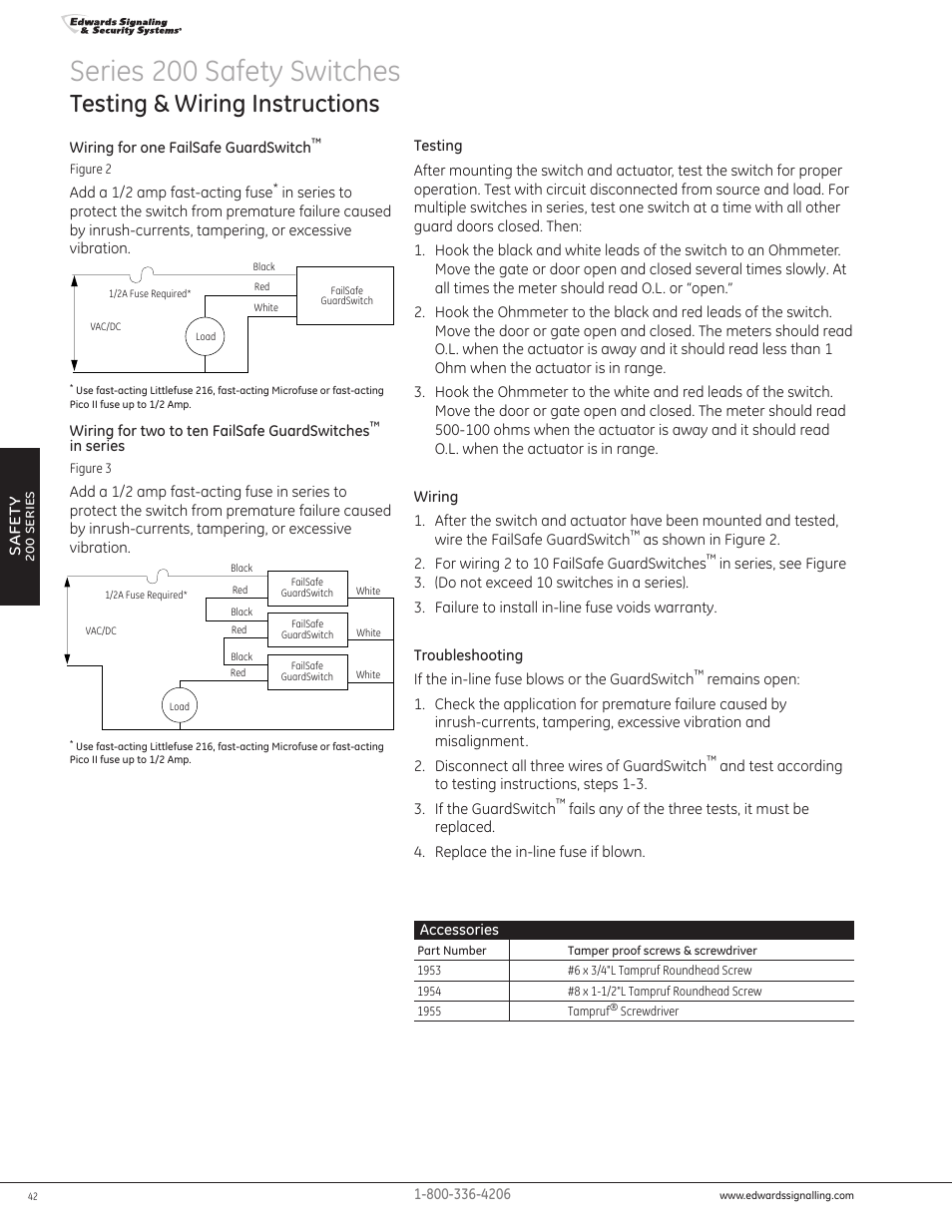 Edwards Signaling 200 Series Testing & Wiring User Manual | 1 page