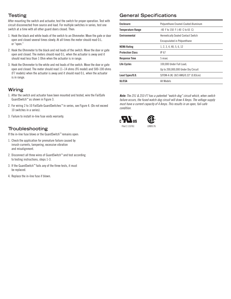 Testing, Wiring, Troubleshooting | General specifications | Edwards Signaling 251-F7 Series User Manual | Page 3 / 4