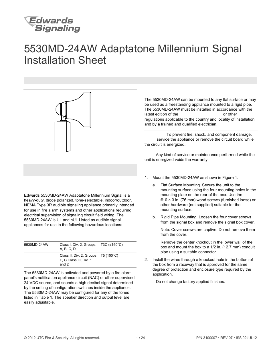 Edwards Signaling 5530MD-24AW User Manual | 24 pages