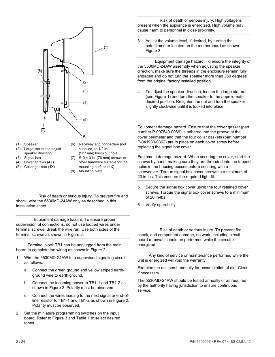 Wiring, Maintenance | Edwards Signaling 5530MD-24AW User Manual | Page 2 / 24