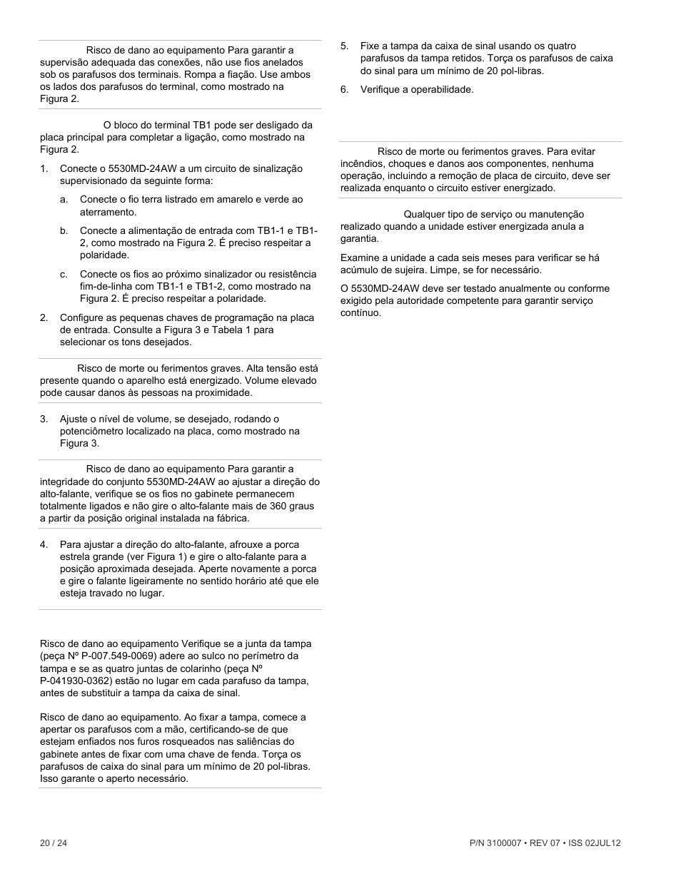 Manutenção | Edwards Signaling 5530MD-24AW User Manual | Page 20 / 24