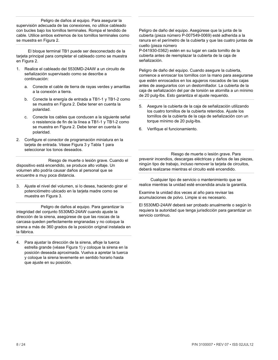 Mantenimiento | Edwards Signaling 5530MD-24AW User Manual | Page 8 / 24