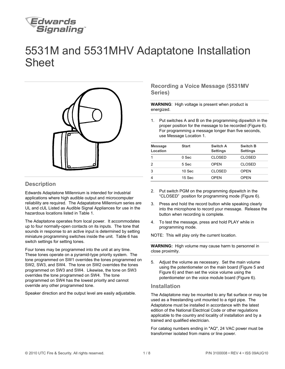 Edwards Signaling 5531MHV User Manual | 8 pages