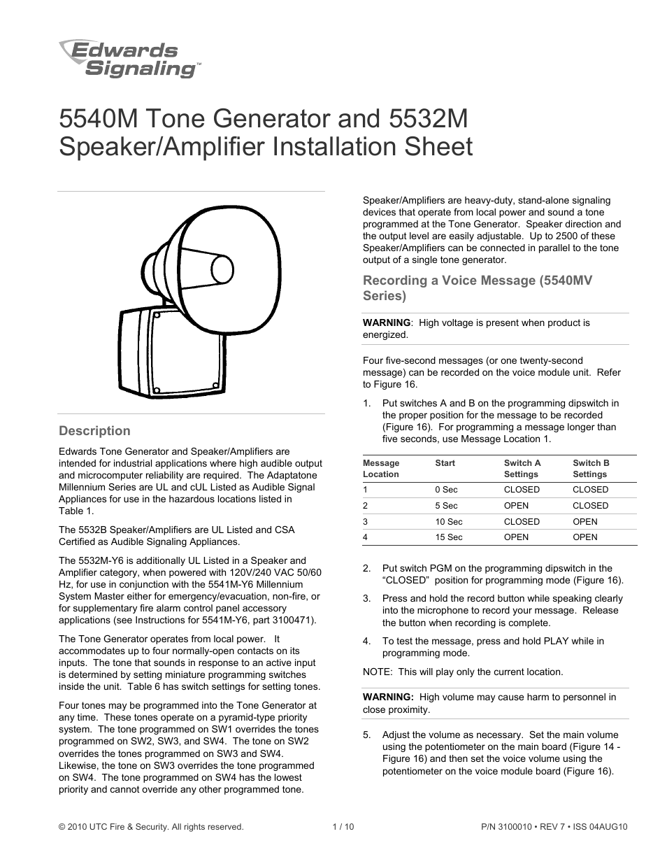 Edwards Signaling 5532M User Manual | 10 pages