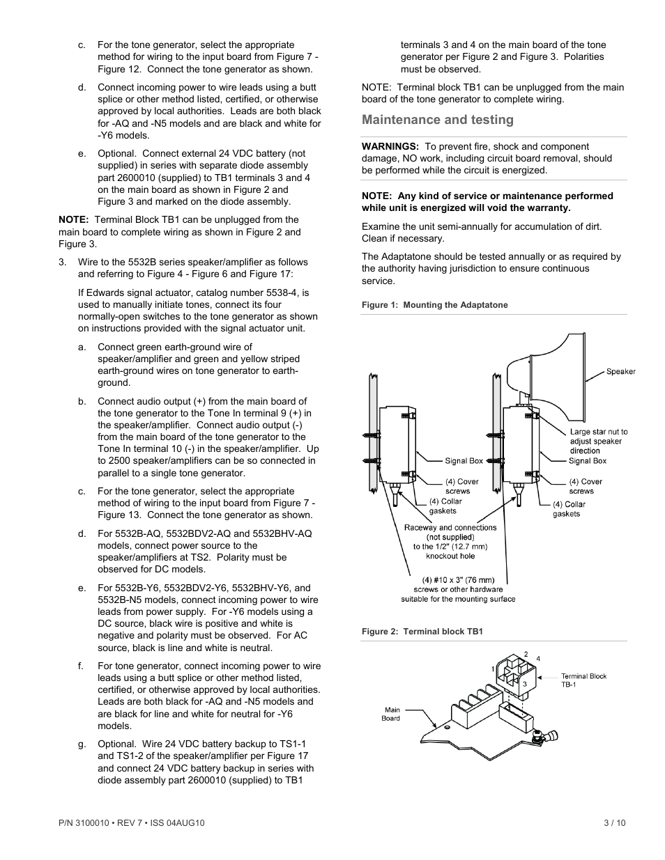 Maintenance and testing | Edwards Signaling 5532M User Manual | Page 3 / 10