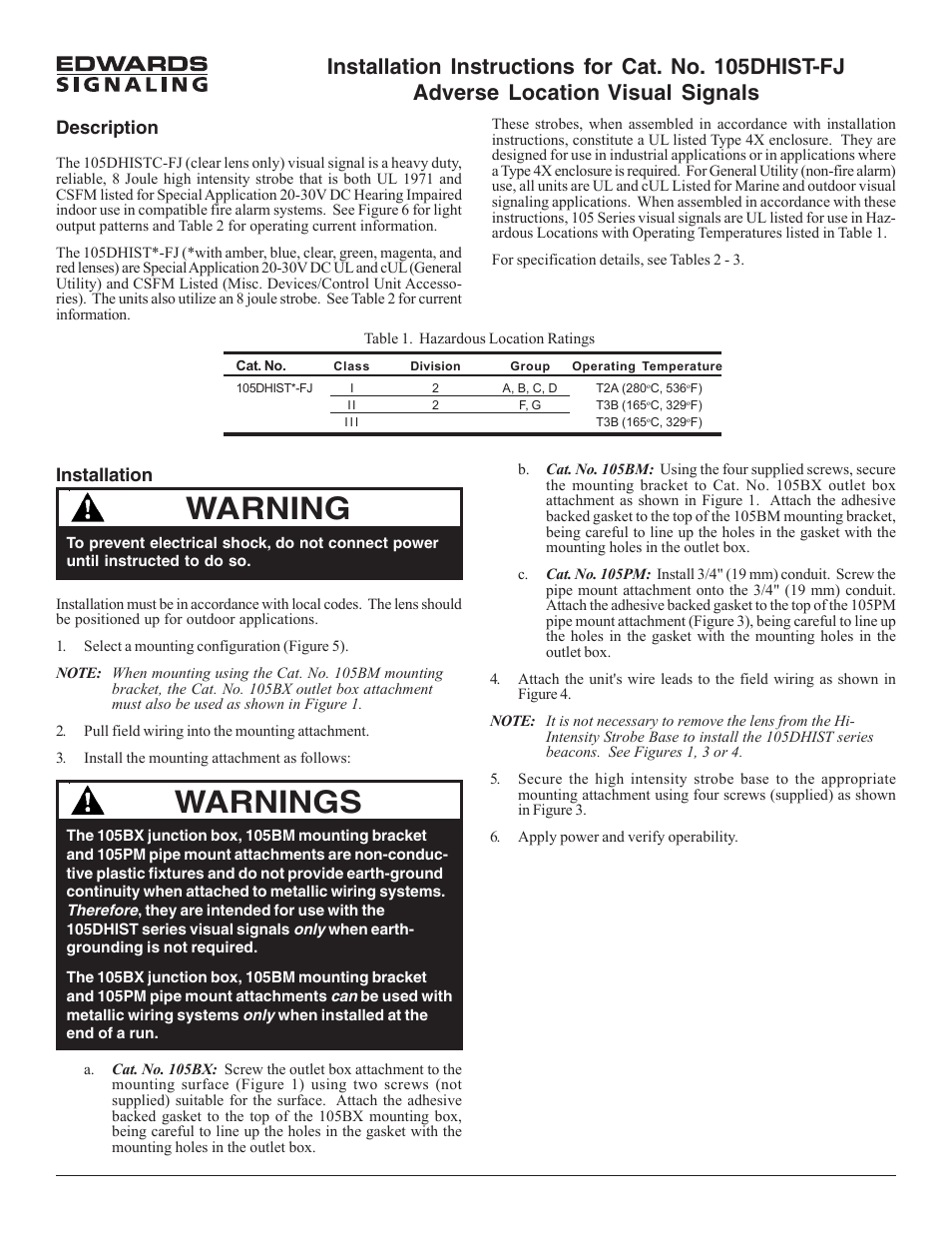 Edwards Signaling 105DHIST-FJ User Manual | 5 pages