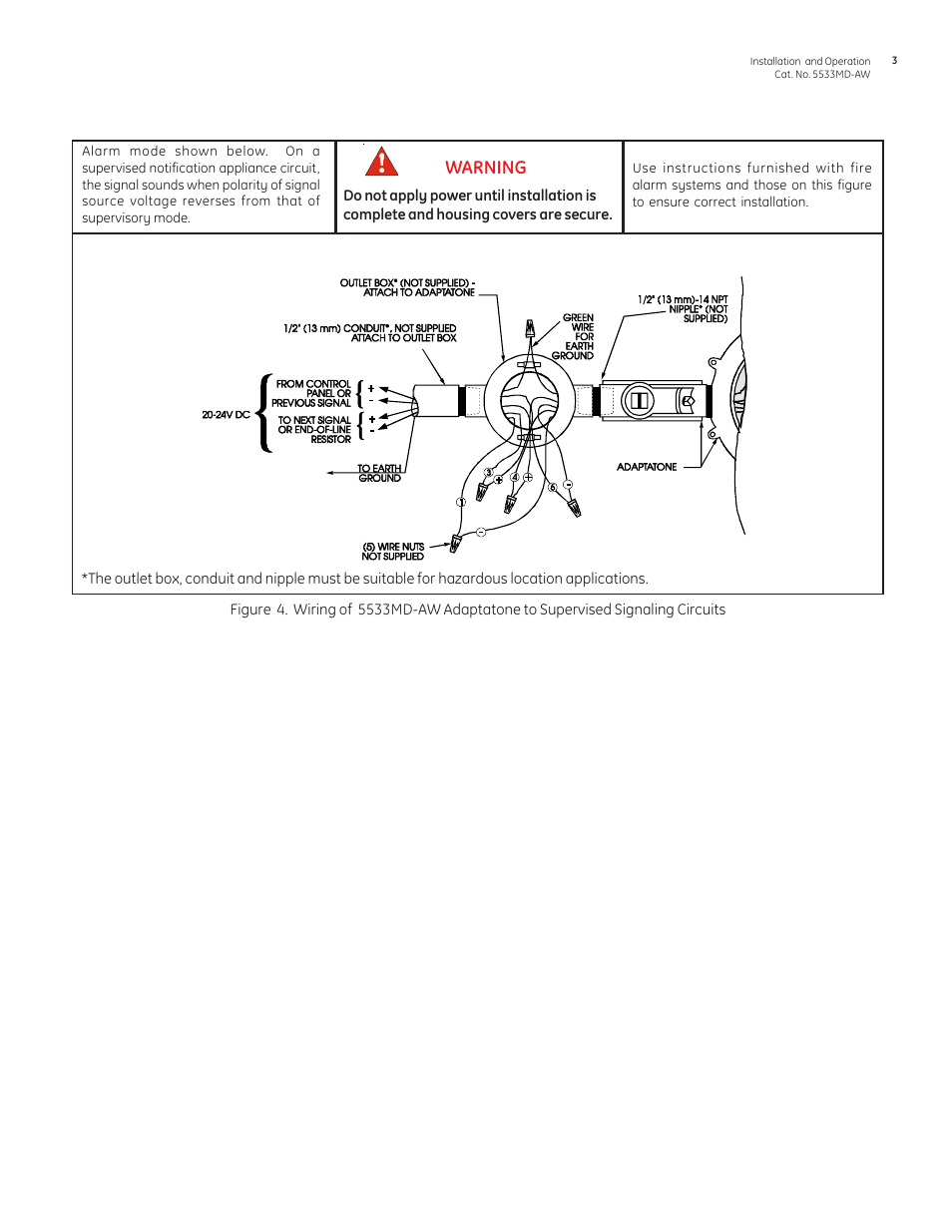 Warning | Edwards Signaling 5533MD-AW User Manual | Page 3 / 4