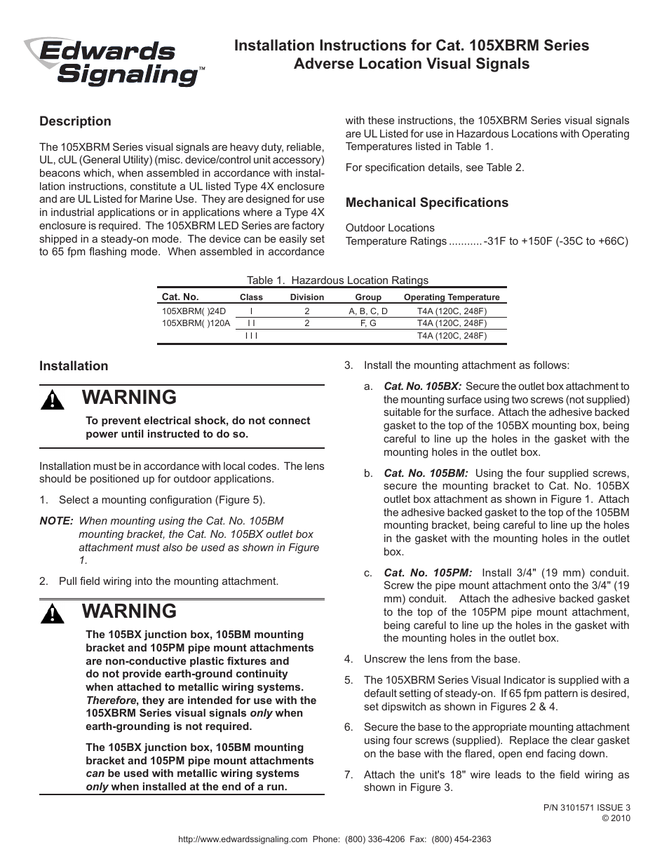 Edwards Signaling 105XBRM User Manual | 4 pages
