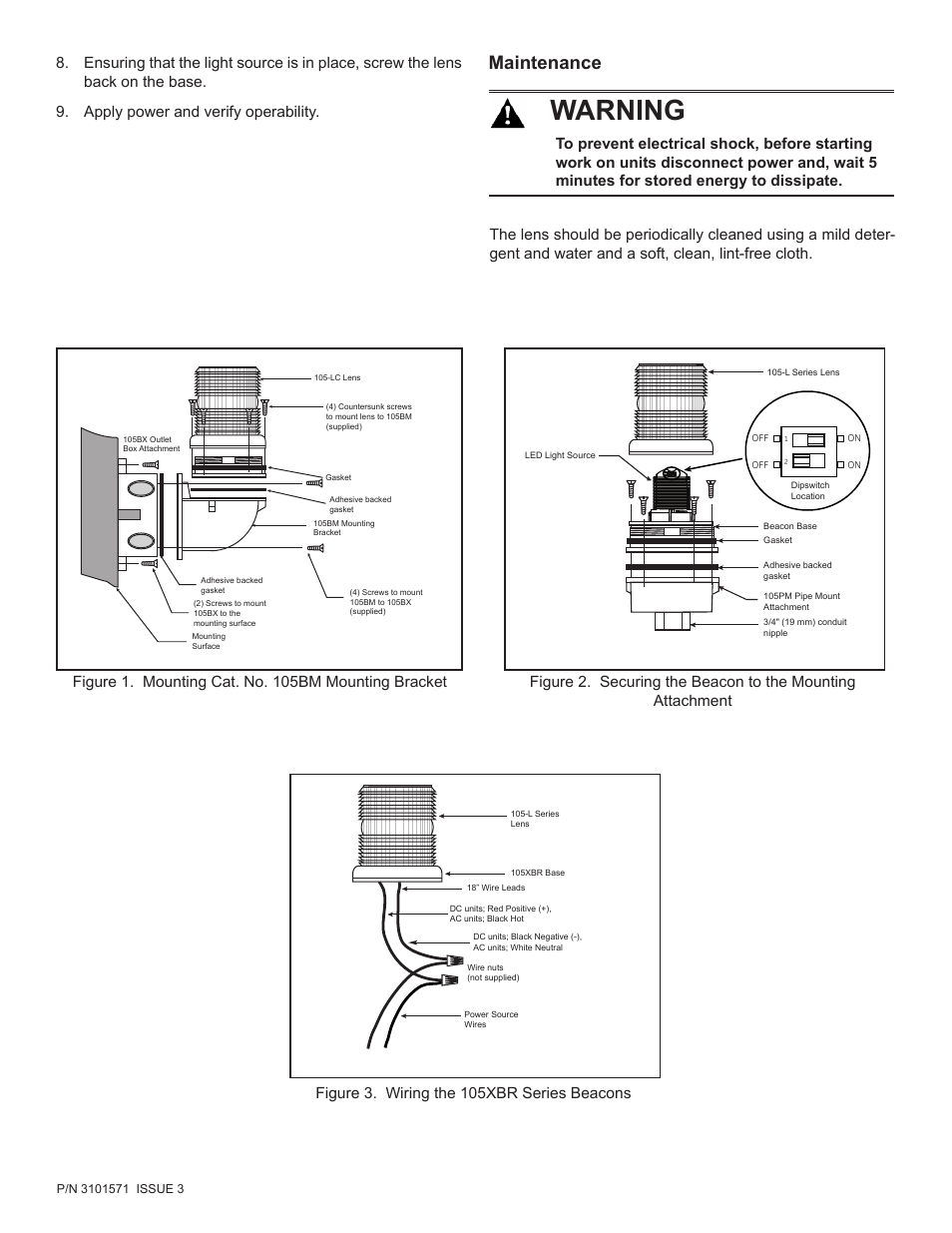 Warning, Maintenance | Edwards Signaling 105XBRM User Manual | Page 2 / 4