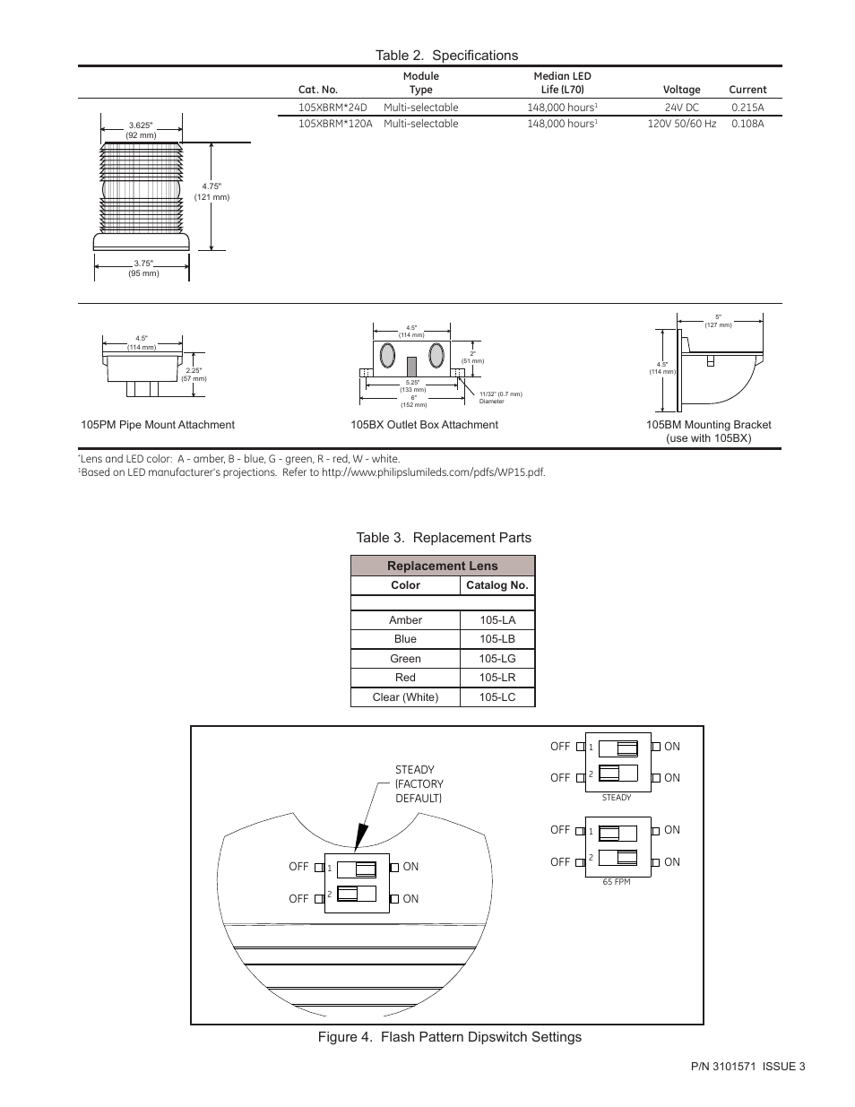 Table 3. replacement parts | Edwards Signaling 105XBRM User Manual | Page 3 / 4