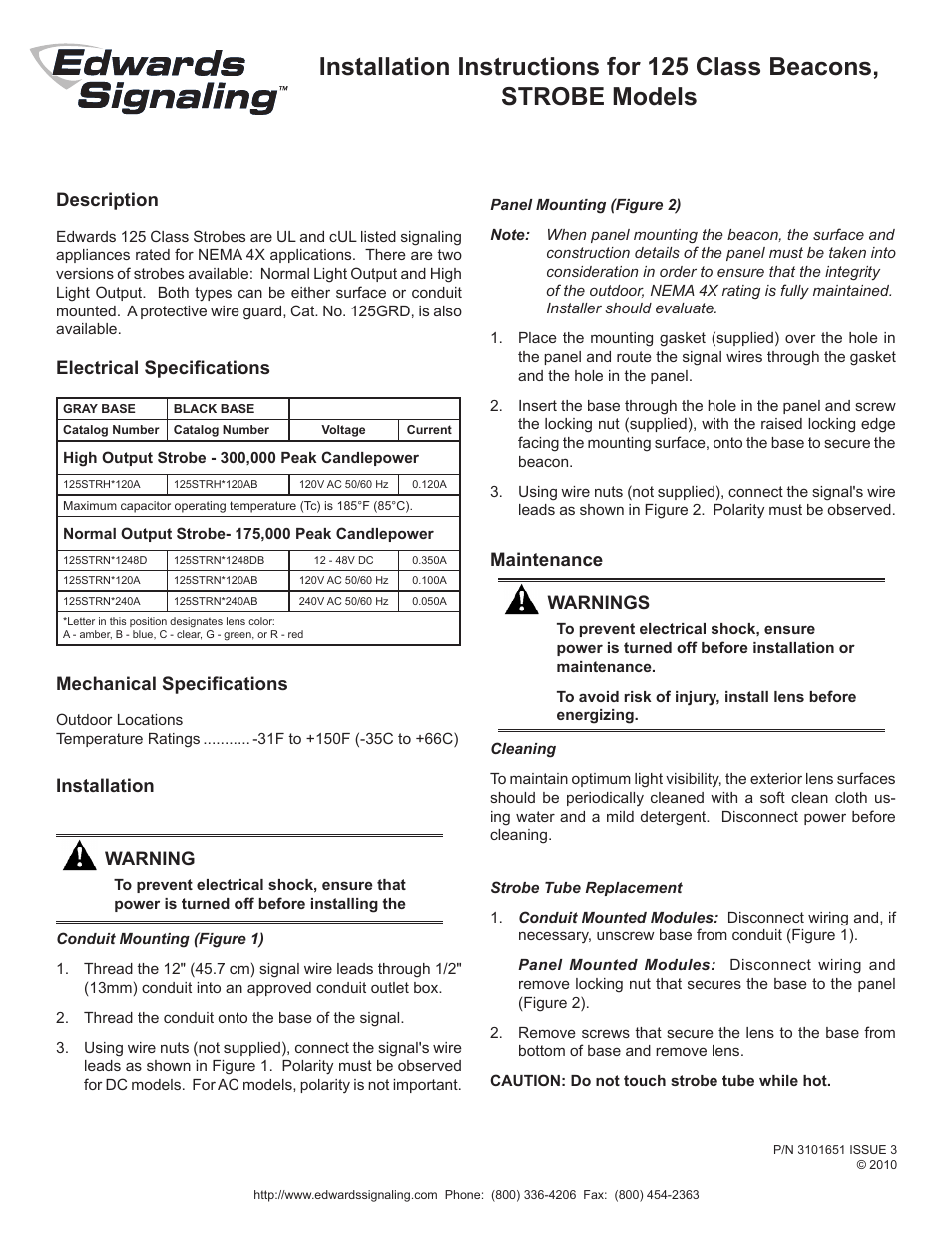 Edwards Signaling 125 Class Strobe User Manual | 2 pages