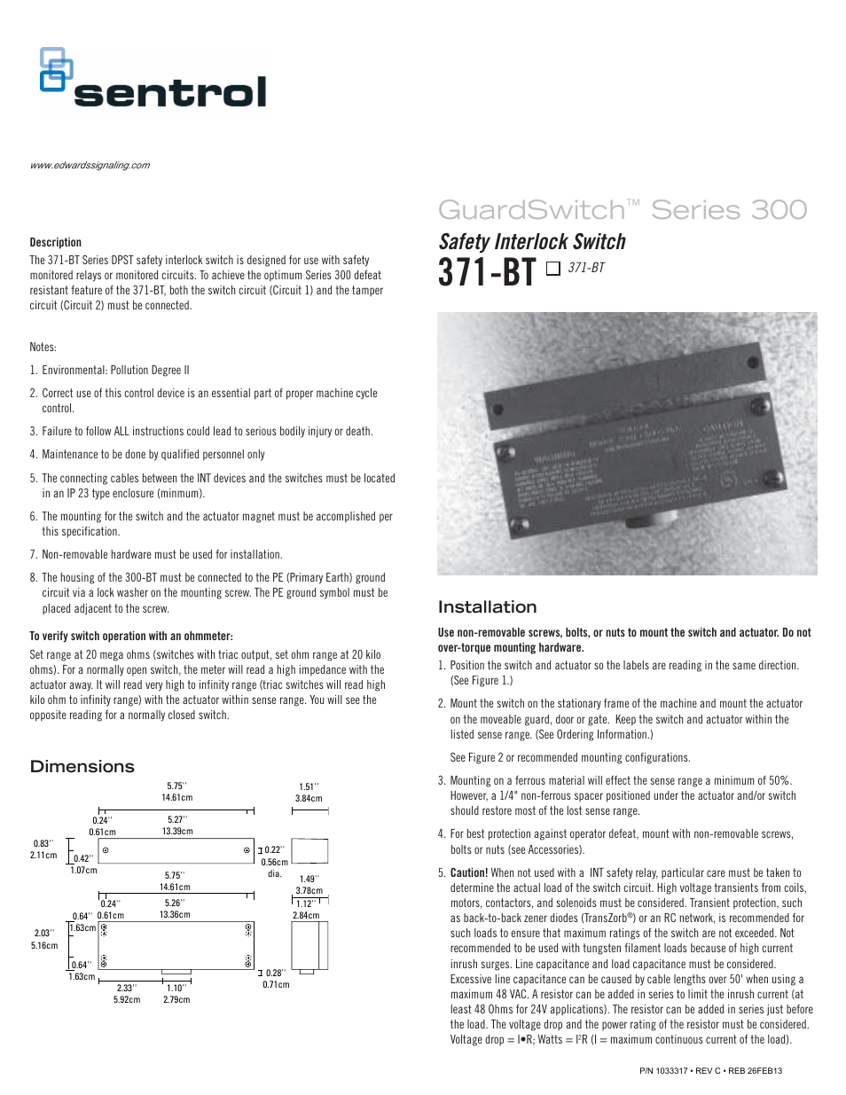 Edwards Signaling 371-BT Series User Manual | 4 pages