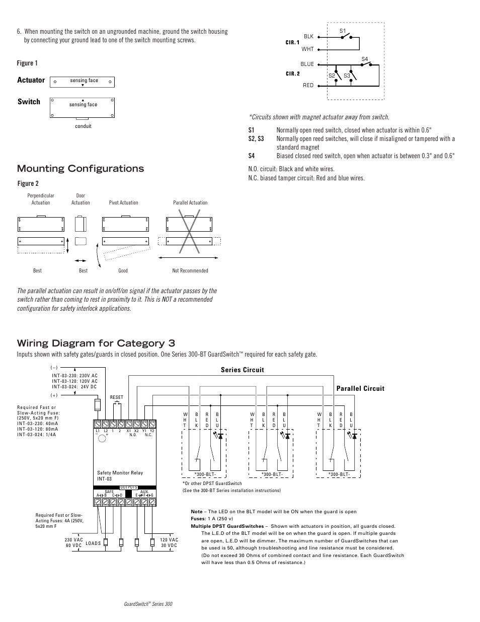 Actuator switch, Required for each safety gate, Series circuit parallel circuit | Edwards Signaling 371-BT Series User Manual | Page 2 / 4