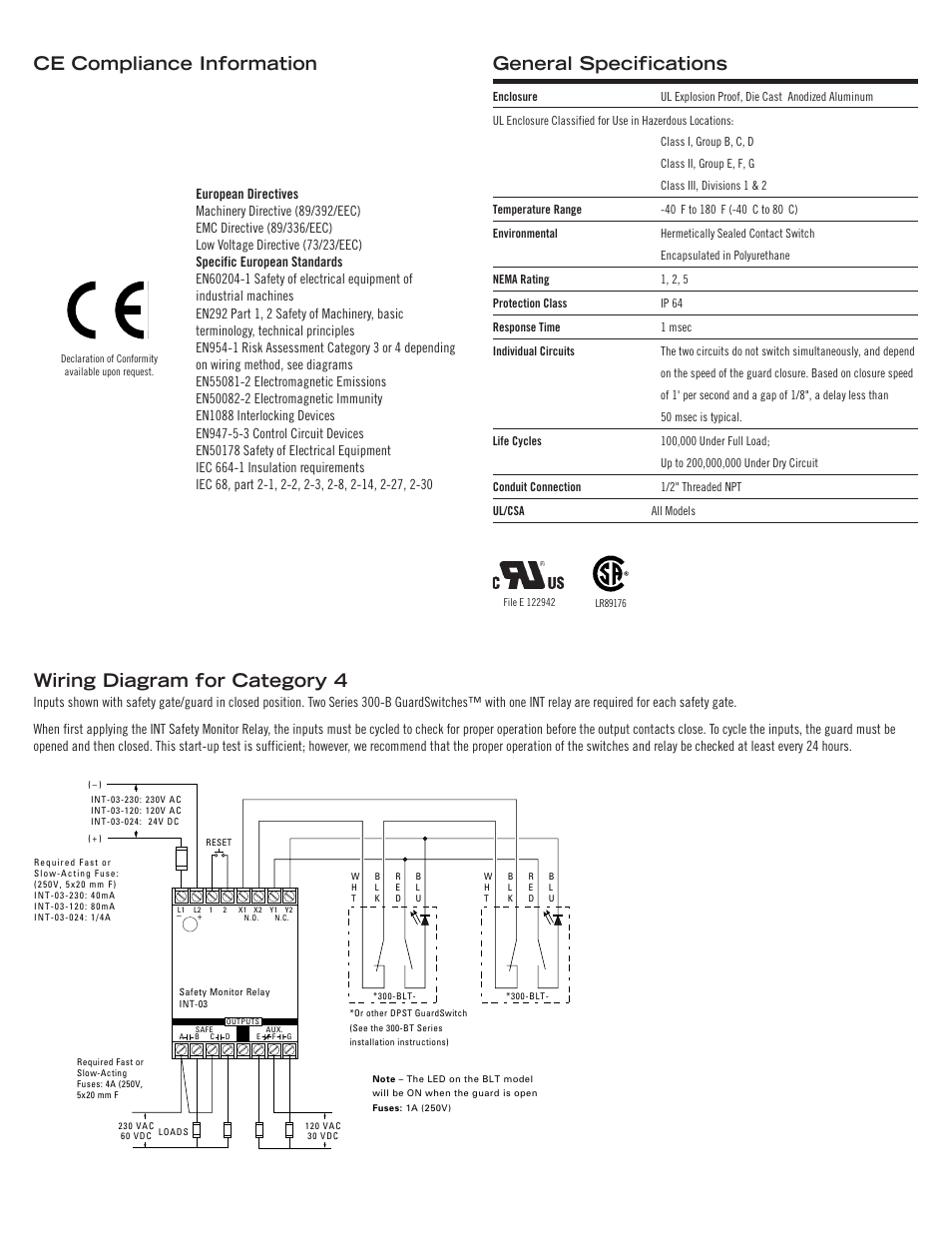 Wiring diagram for category 4, Ce compliance information general specifications | Edwards Signaling 371-BT Series User Manual | Page 3 / 4