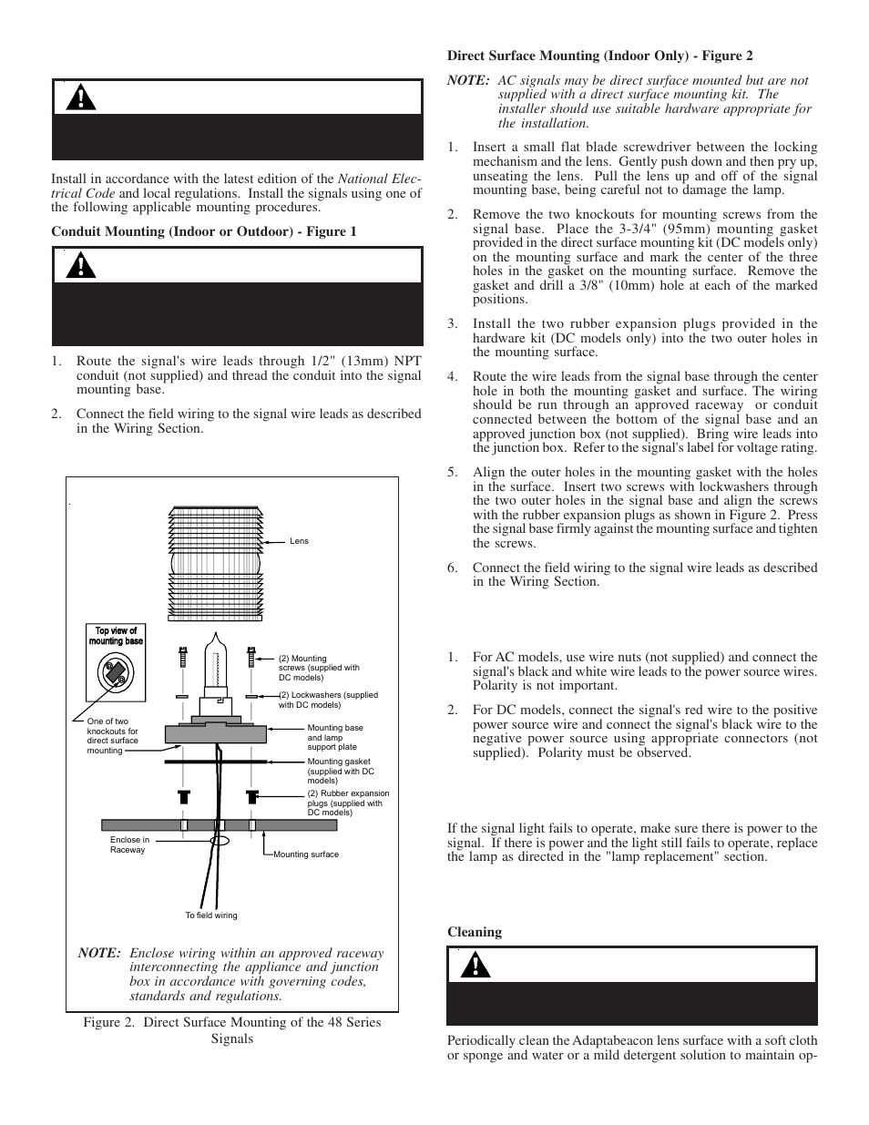 Caution, Warning | Edwards Signaling 48 Series User Manual | Page 2 / 3