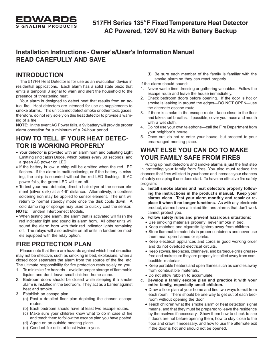 Edwards Signaling 517FH User Manual | 6 pages