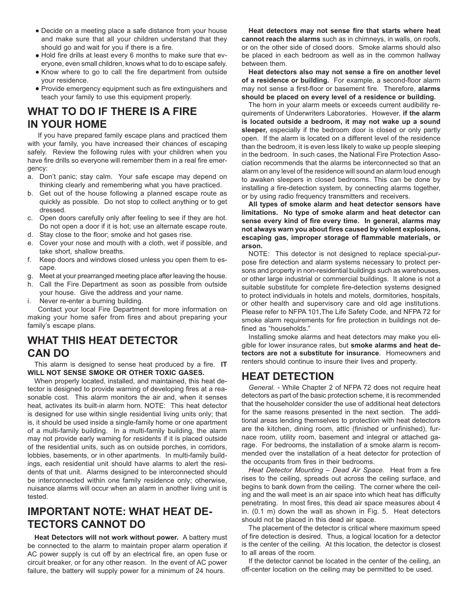 What to do if there is a fire in your home, What this heat detector can do, Heat detection | Edwards Signaling 517FH User Manual | Page 2 / 6