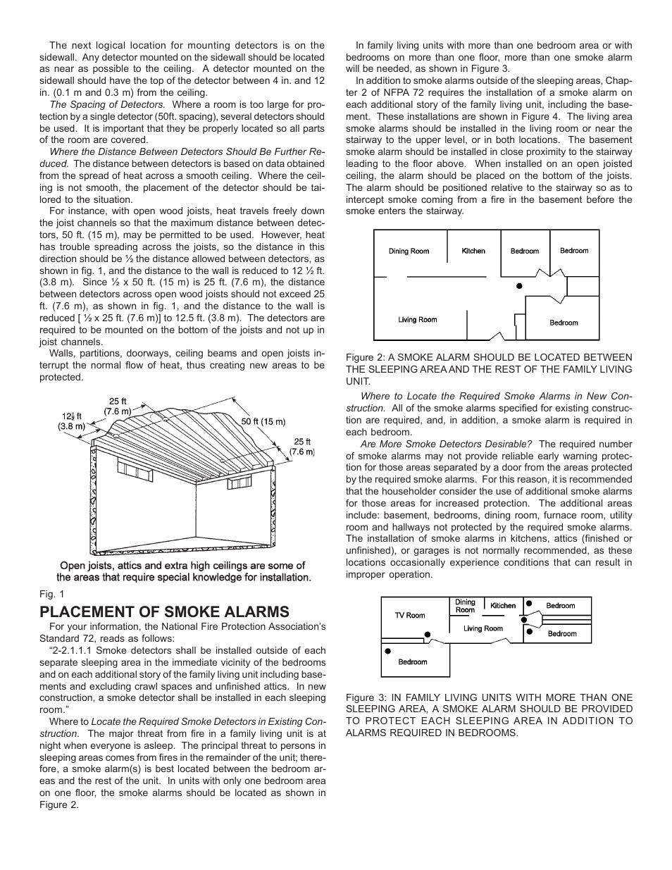 Placement of smoke alarms | Edwards Signaling 517FH User Manual | Page 3 / 6