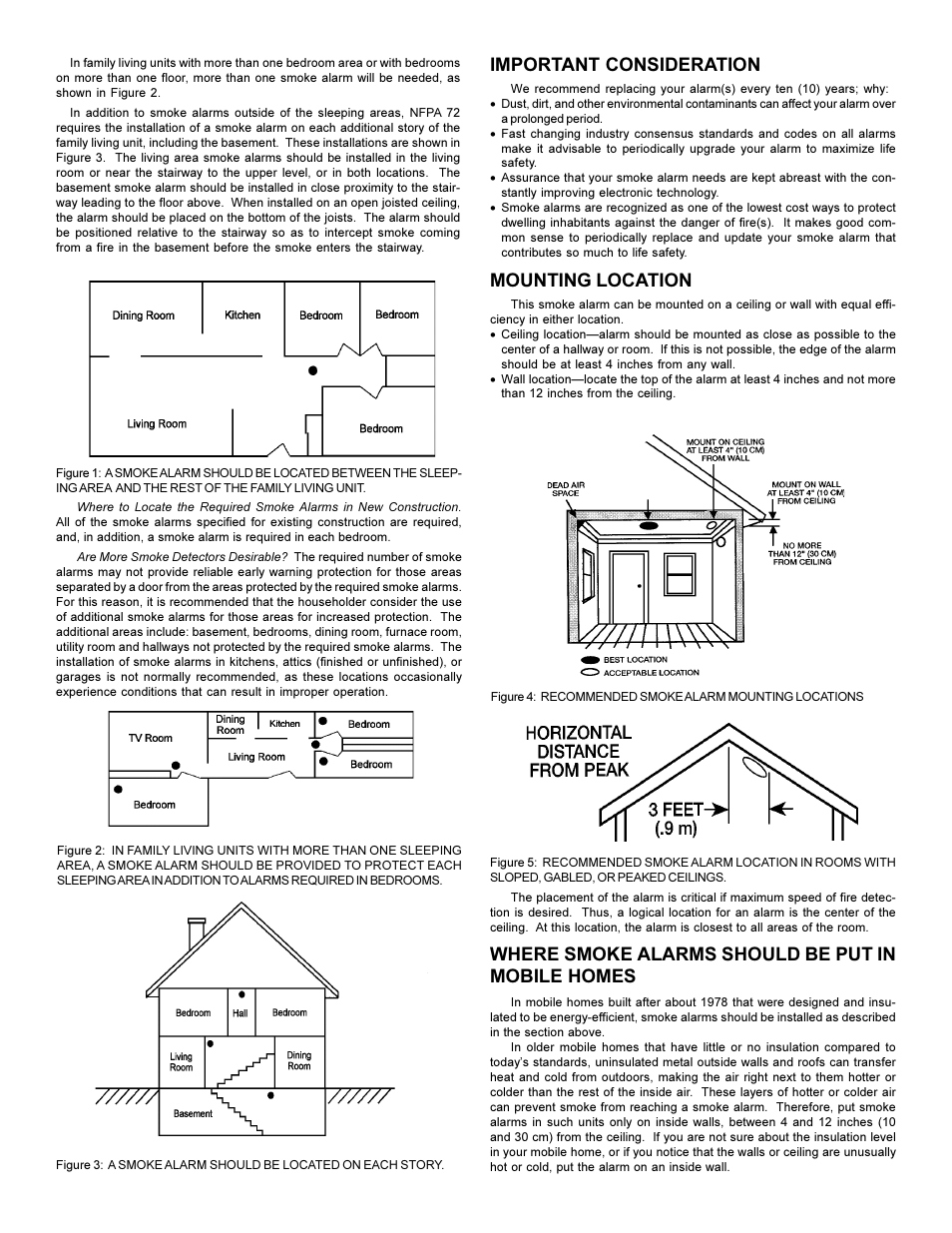 Important consideration, Mounting location, Where smoke alarms should be put in mobile homes | Edwards Signaling 517TC User Manual | Page 3 / 6