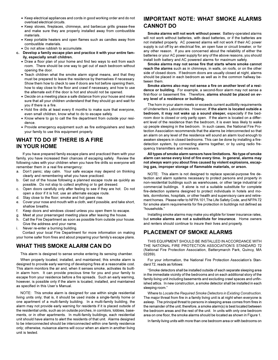 What to do if there is a fire in your home, What this smoke alarm can do, Placement of smoke alarms | Edwards Signaling 517TCS User Manual | Page 2 / 6