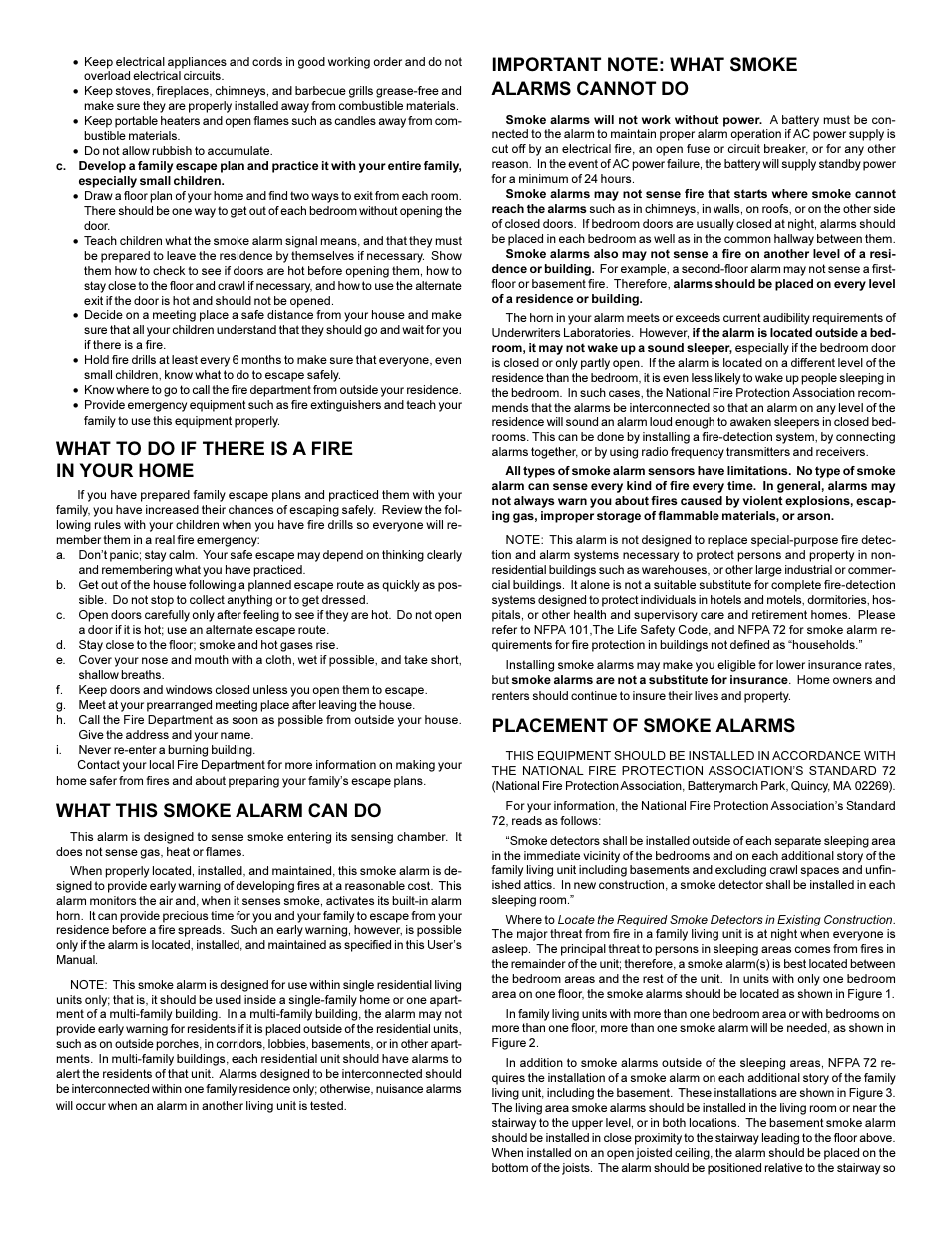 What to do if there is a fire in your home, What this smoke alarm can do, Placement of smoke alarms | Edwards Signaling 517TCSB User Manual | Page 2 / 6