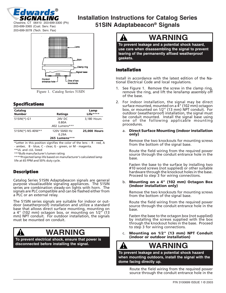 Edwards Signaling 51SIN Series User Manual | 2 pages