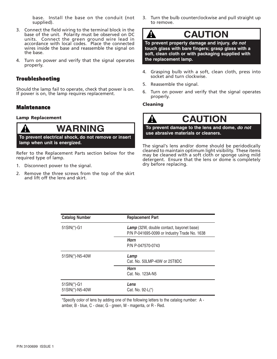 Warning, Caution | Edwards Signaling 51SIN Series User Manual | Page 2 / 2