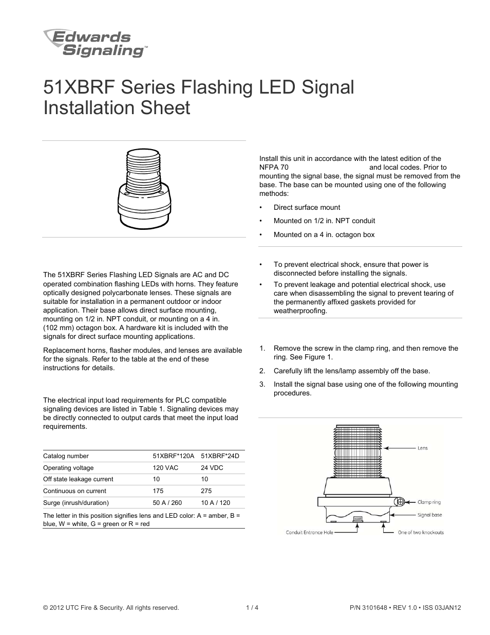 Edwards Signaling 51XBRF Series User Manual | 4 pages