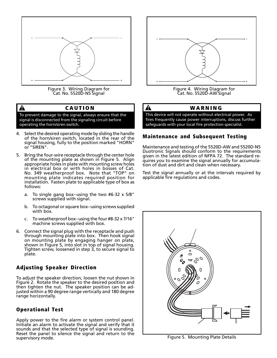 Maintenance and subsequent testing, Adjusting speaker direction, Operational test | Edwards Signaling 5520D-N5 User Manual | Page 2 / 2